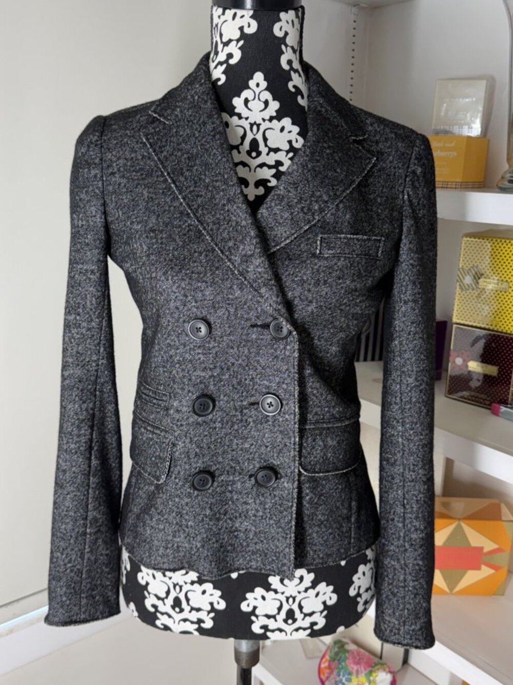 J.CREW Marled Thandie Wool Blend Double Breasted Blazer Jacket Black sz 0 Nice